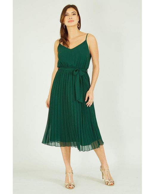Mela Green Pleated Strappy Midi Dress