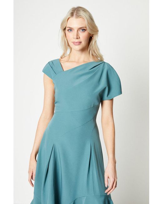 Coast Blue Asymmetric Neckline Panelled Skirt Midi Dress