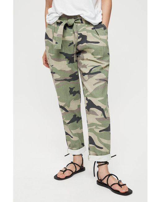 Dorothy Perkins White Petite Camo Belted Trousers