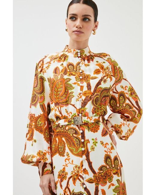 Karen Millen Metallic Petite Batik Border Floral Woven Maxi Dress