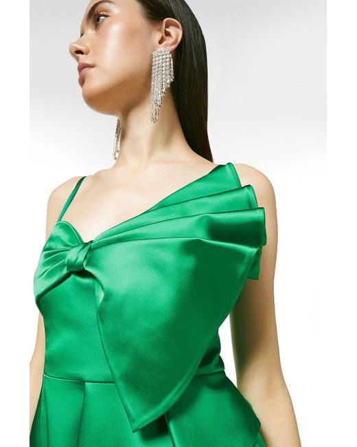 Karen Millen Green Italian Structured Satin Bow Drape Dress