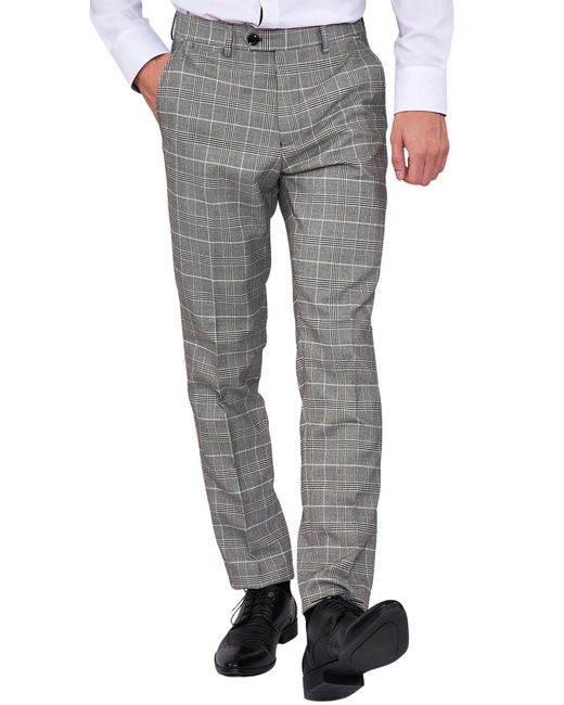 Marc Darcy Gray Check Slim Fit Suit Trousers for men