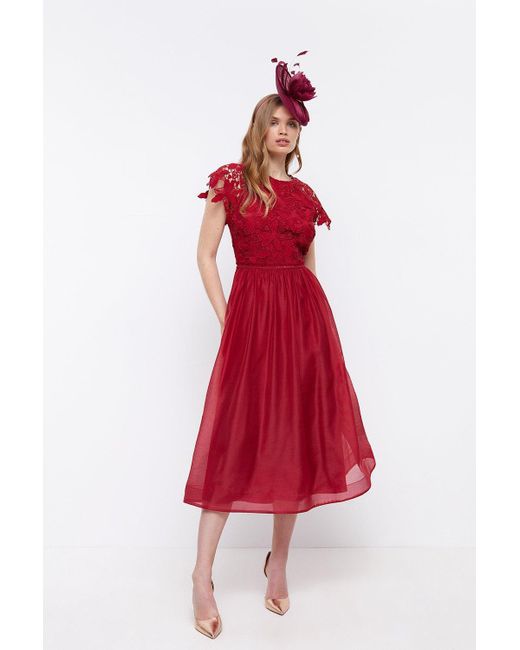 Coast Red Crochet Lace Bodice Woven Skirt Dress