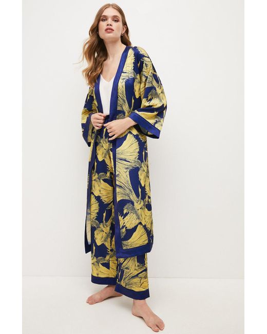 Karen Millen Blue Conversational Animal Satin Nightwear Robe