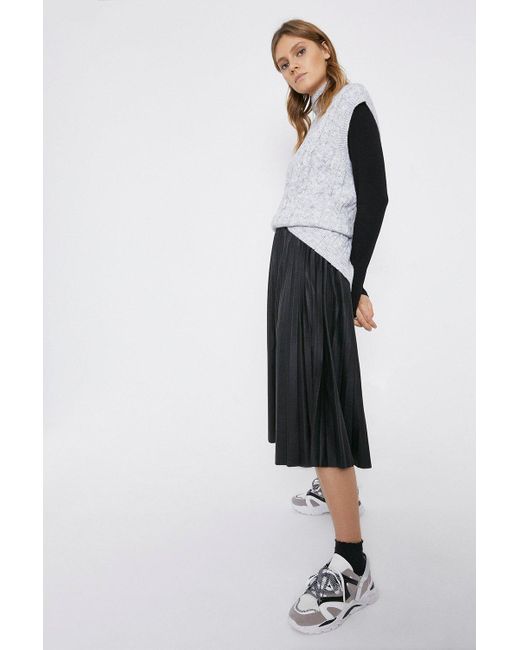 Warehouse Black Pleated Midi Skirt