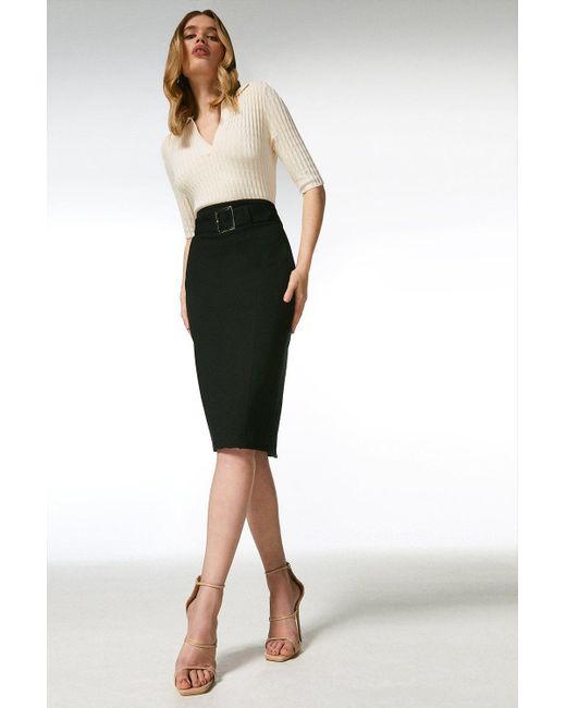 Karen Millen Black Ponte Belted Pencil Skirt