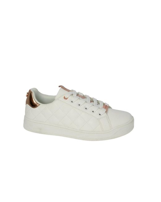 ELLE Sport White Lace Up Trainer Quilted Upper With Tongue Tab And Metallic Heel Counter