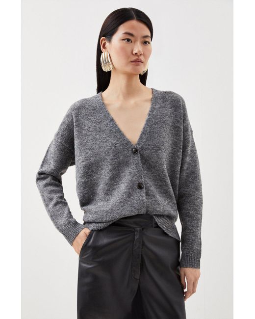 Karen Millen Gray Wool Blend Cosy Slouchy Knit Cardi