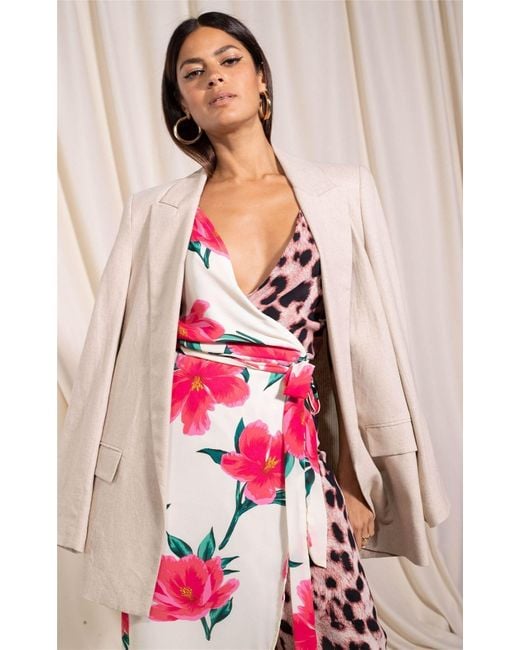 Dancing Leopard Pink Olivera Floral Print Midi Dress Stylish Wrap Front V-neck Outfit