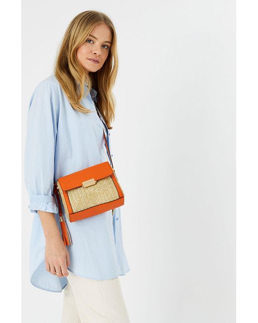 Accessorize Orange 'vanessa' Raffia Cross-body Bag