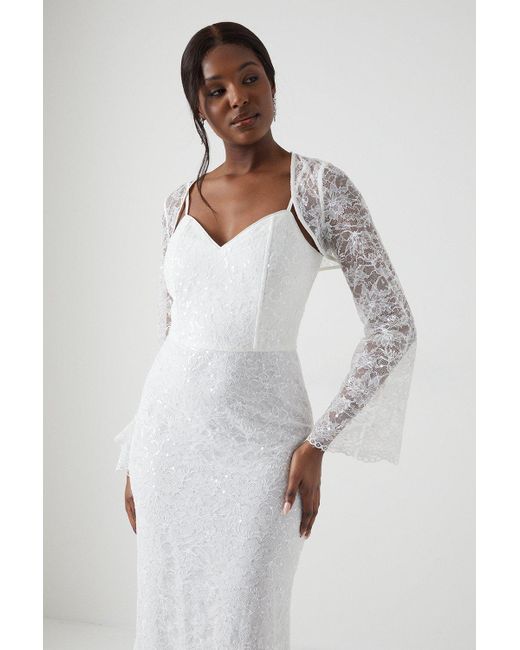 Coast White Sequin Lace Wedding Dress With Bolero