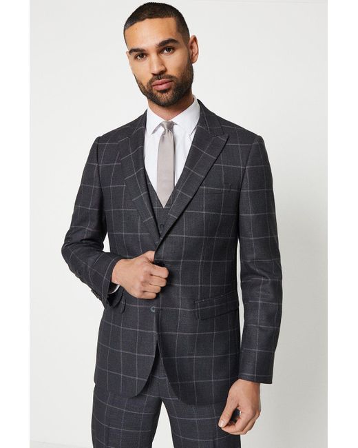 Burton Blue Slim Windowpane Check Suit Jacket for men