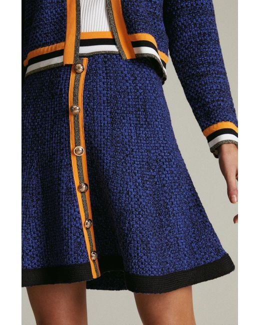 Karen Millen Blue Petite Tweed Knit Skirt With Sparkle Trim