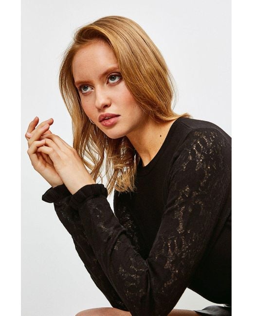 Karen Millen Black Lace Knit Sleeve Jumper