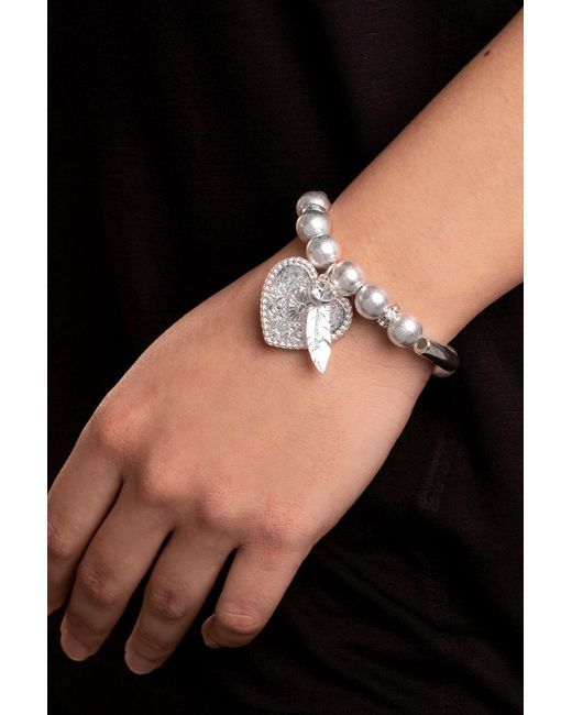 Bibi Bijoux White Silver 'heart And Feather' Ball Bracelet