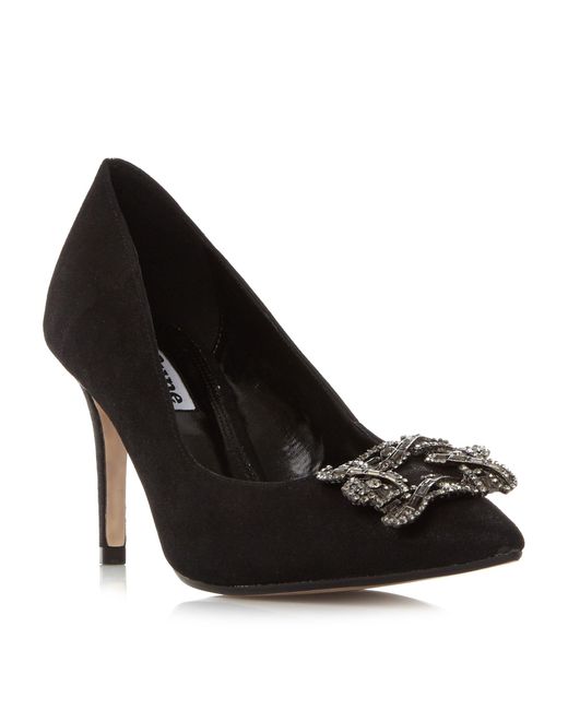 Dune Black 'betti' Jewelled Brooch Detail High Heel Court Shoes