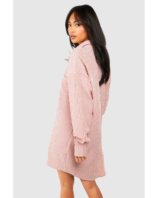 Boohoo Pink Seersucker Stripe Ultimate Oversized Shirt Dress