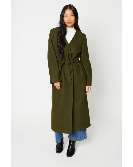 Dorothy Perkins Green Petite Maxi Collarless Coat