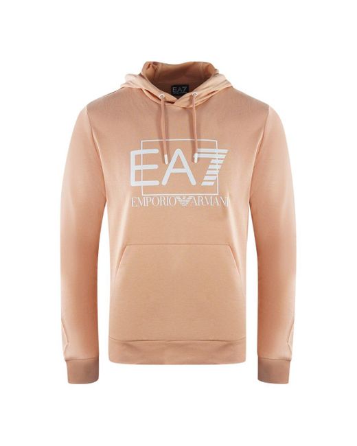 Emporio Armani Natural Ea7 Embossed Box Logo Caf Creme Hoodie for men