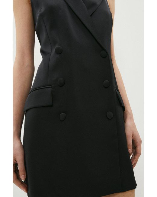 Coast Black Sleeveless Tuxedo Wrap Dress With Buttons