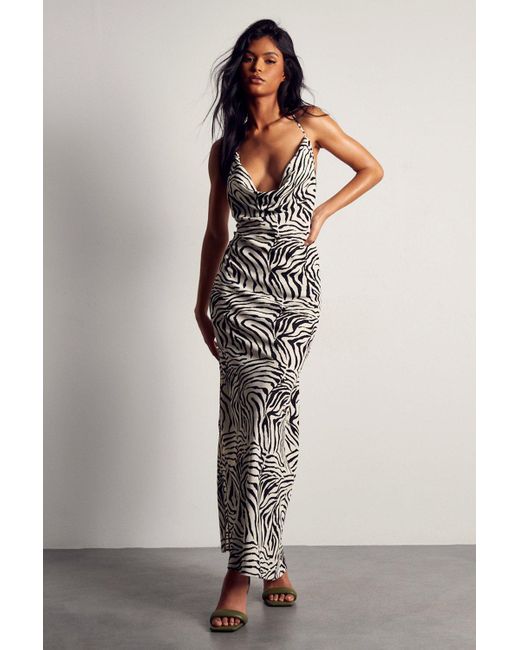 MissPap White Zebra Print Cowl Neck Maxi Dress