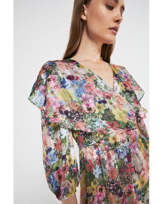 Warehouse Multicolor Wrap Dress In Floral Print