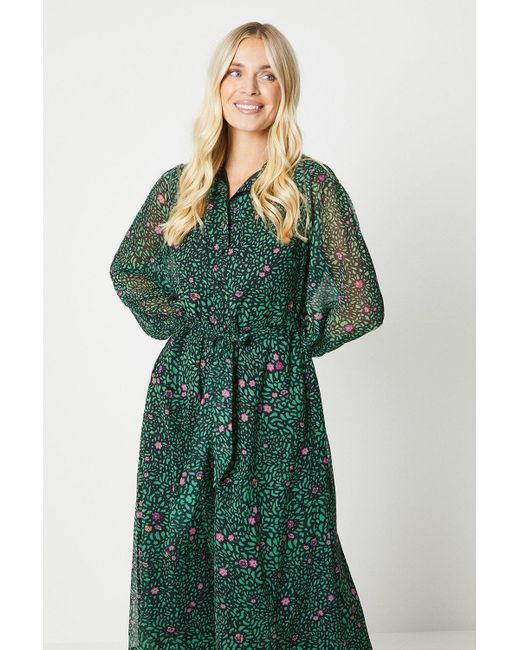Wallis Green Petite Ditsy Floral Shirt Midi Dress