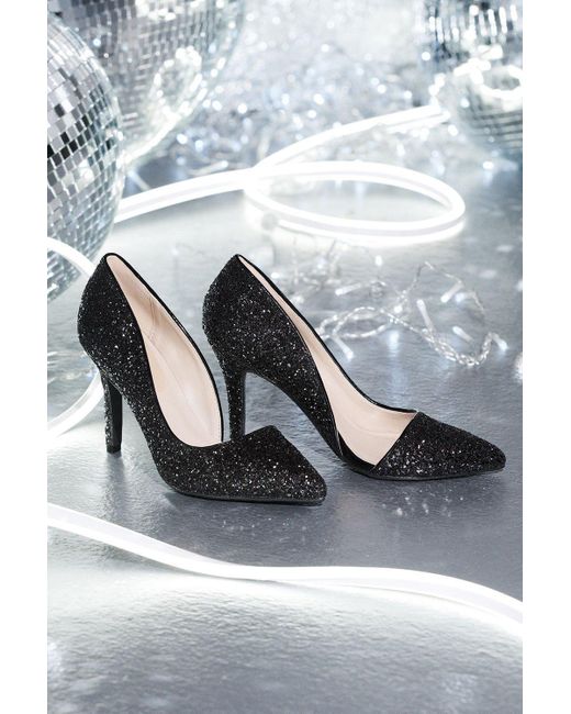 Dorothy Perkins Blue Erica Asymmetric Glitter Court Shoes
