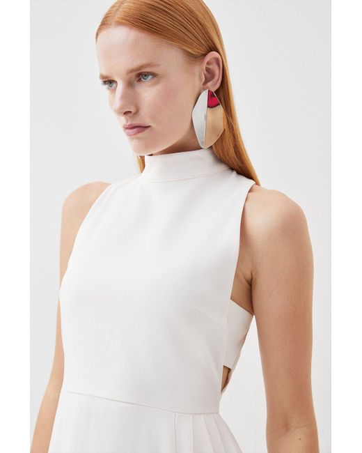 Karen Millen White Tall Soft Tailored Pleated Panel Midaxi Dress