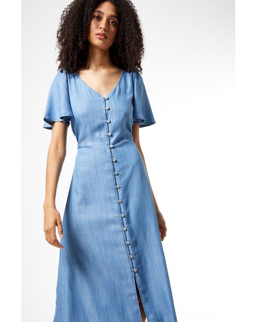 Dorothy Perkins Blue Angel Sleeve Midi Shirt Denim Dress