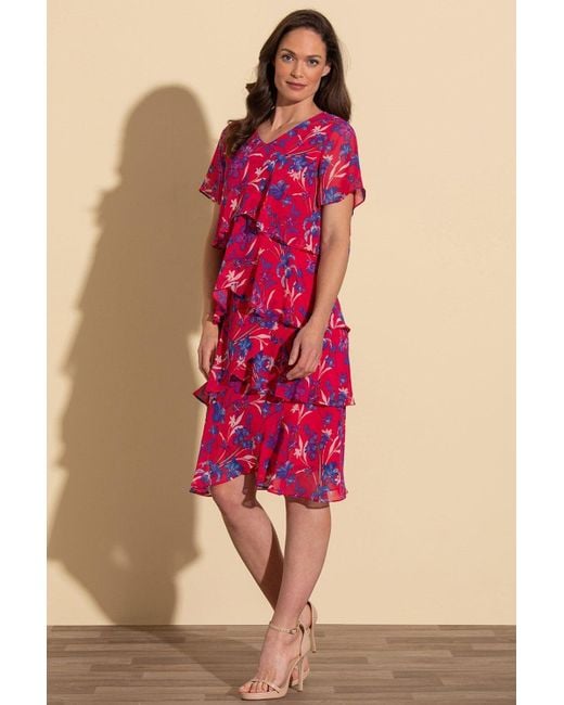 Klass Pink Botanical Printed Layered Chiffon Dress