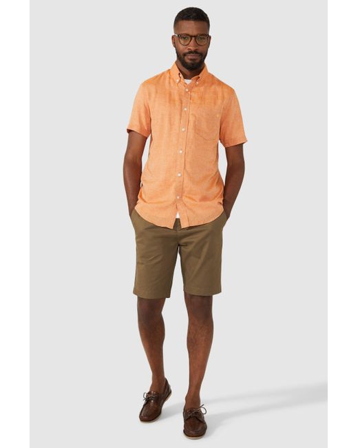 MAINE Orange Cotton Linen Ss Shirt for men