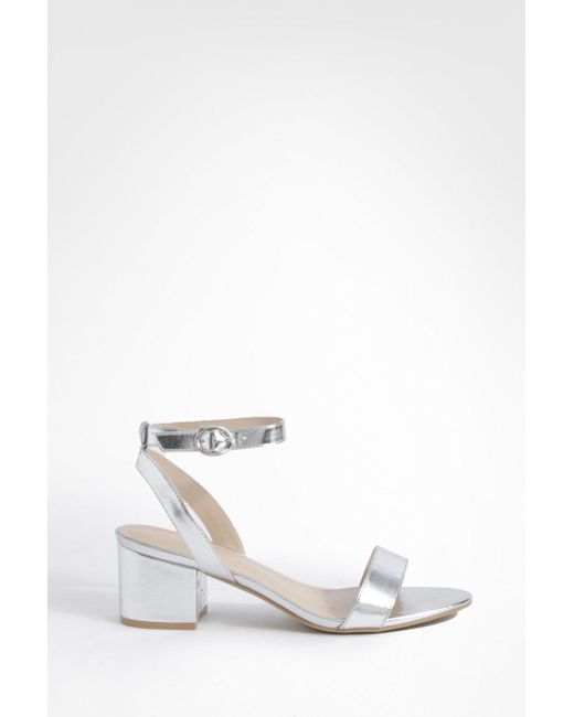 Boohoo White Wide Fit Metallic Low Block Barely There Heels