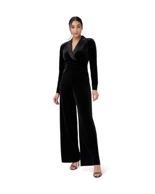 Adrianna Papell Velvet Tuxedo Jumpsuit in Black Lyst UK