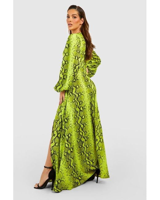Boohoo Green Snakeskin Neon Cut Out Maxi Dress