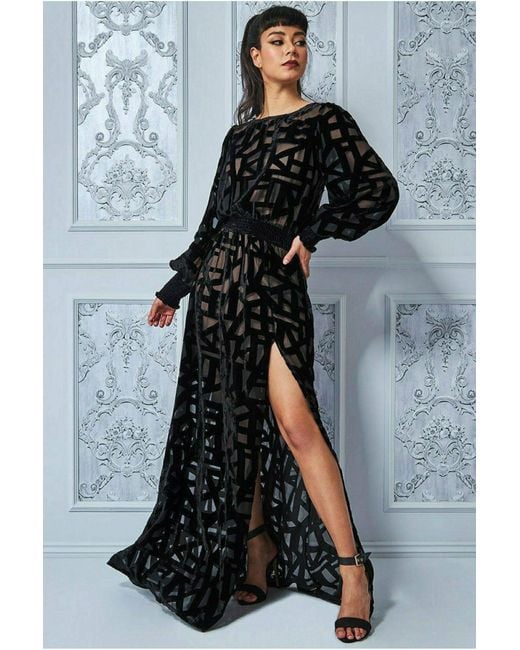 Goddiva Black Plus Burnout Velvet Maxi Dress