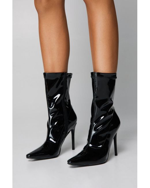 Nasty Gal Black Patent Ankle Sock Boots