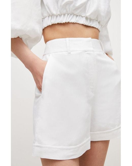 Karen Millen White Tailored Linen Blend High Waist Shorts