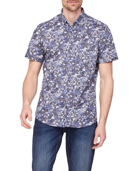 Jeff Banks Blue Short Sleeve Floral Cotton Shirt for men