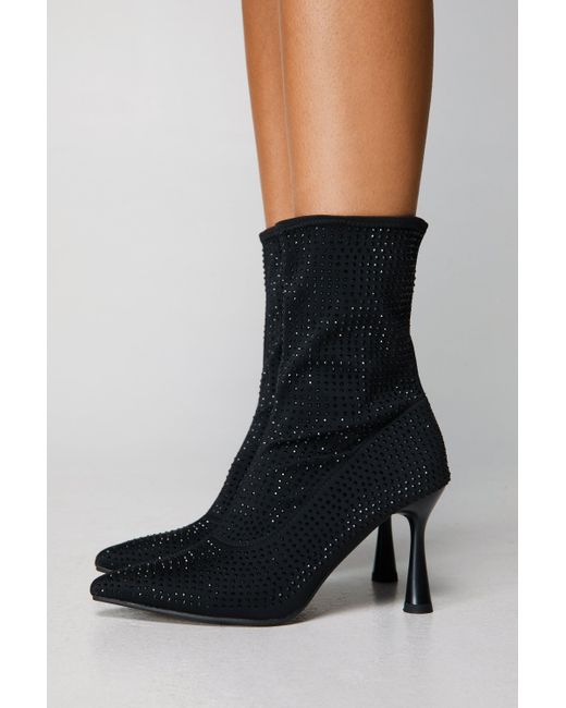 Nasty Gal Black Embellished Pointed Toe Ankle Sock Boots