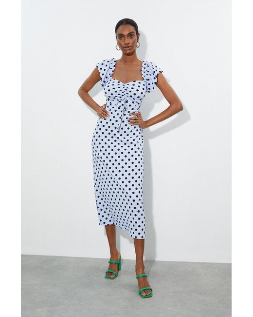 Dorothy Perkins Tall Blue Spot Ruch Front Strappy Midi Dress