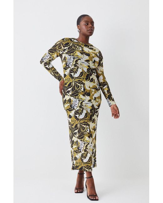Karen Millen Multicolor Plus Size Floral Print Mesh Jersey Midaxi Dress