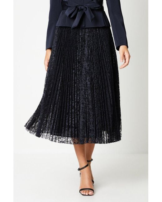 Coast Black Pleated Lace Full Midi Skirt