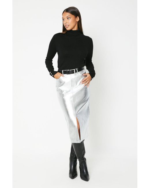 Dorothy Perkins Black Metallic Faux Leather Split Midaxi Skirt