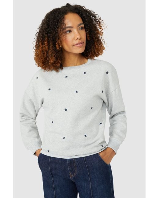 MAINE White All Over Embroided Star Sweat