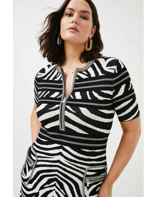 Karen Millen Black Plus Size Textured Zebra Jacquard Knit Dress