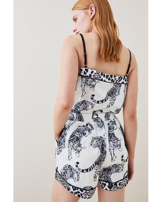 Karen Millen White Conversational Leopard Satin Nightwear Short