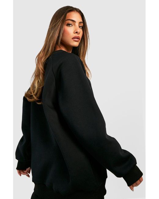 Boohoo Black Dsgn Studio Flocked Slogan Premium Oversized Sweater