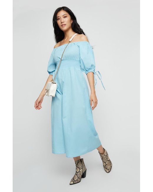 Dorothy Perkins Blue Milkmaid Bardot Midi Dress