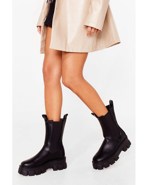 Nasty Gal Black Chelsea It Our Way Cleated Calf High Boots